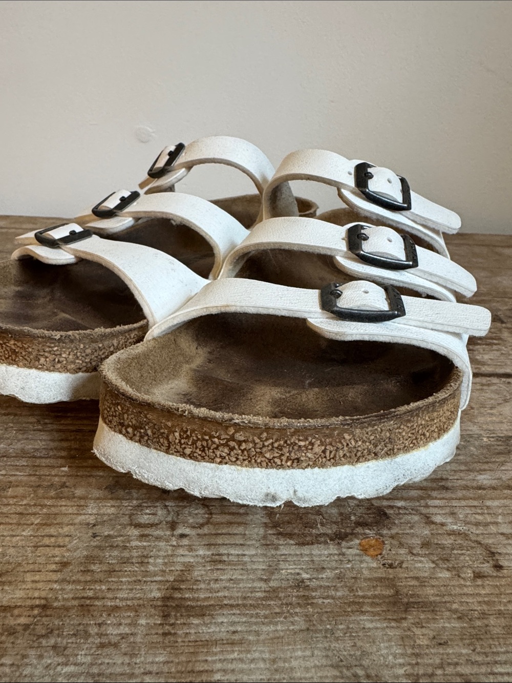 Birkenstock 38 White Florida Triple Strap Sandals Slides Birko flor - Picture 2 of 10